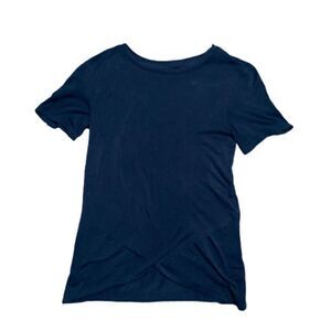 Banana Republic Wrap Shortsleeved Blouse Top Navy Blue Shirt Professional Tee